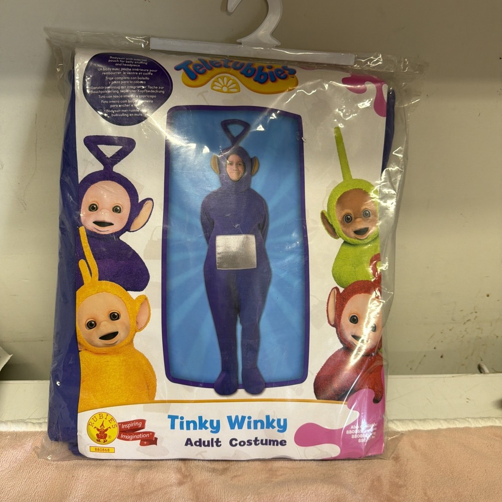 Teletubbies Adult  - Tinky Winky Purple Jumpsuit, Hood, Gloves Costume RUBIES